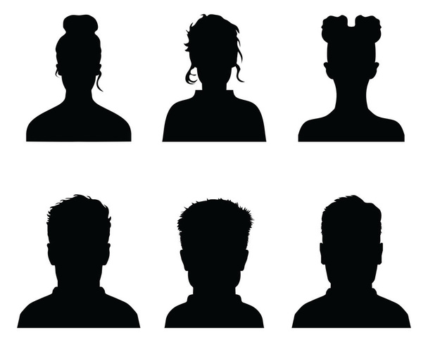 Silhouettes noires de profils avatar sur fond blanc - Vecteur, image