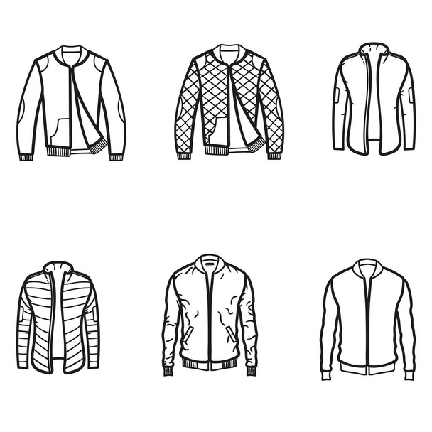 Set of winter jacket outlined icons in white background - Vector, Image