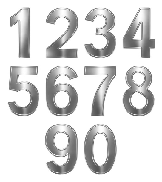 Ensemble de nombres arabes à partir de métal, isolé sur fond blanc, illustration 3D
 - Photo, image