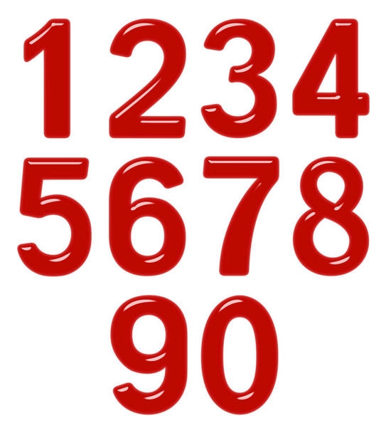 Set of arabic numbers from red plastic or glass, isolated on white background, 3d illustratio - Fotografie, Obrázek