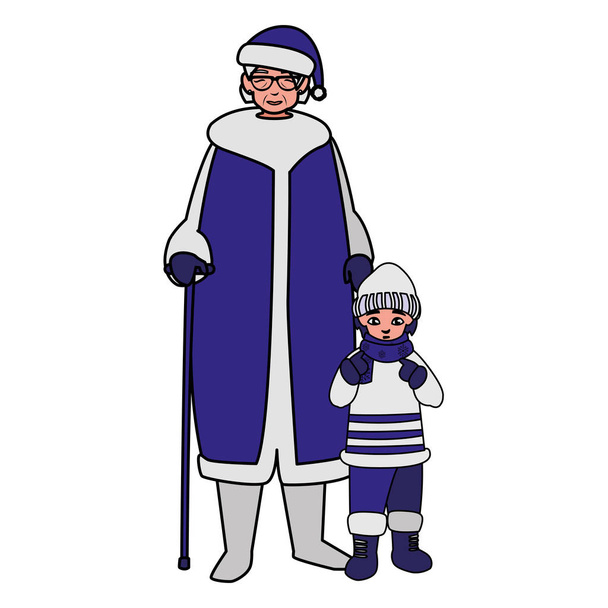 χαριτωμένο γιαγιά και εγγονός με χειμωνιάτικα ρούχα - Διάνυσμα, εικόνα