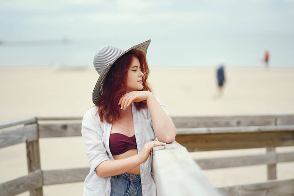 pretty girl in a beach - Фото, изображение