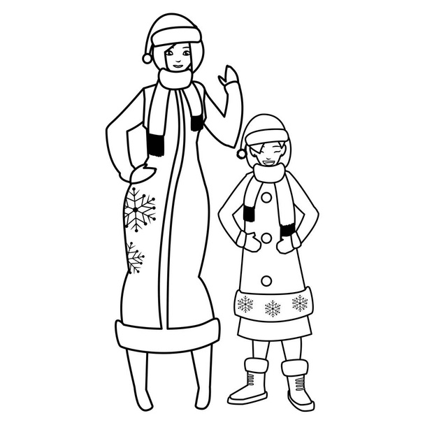 mignonne mère et fille avec des vêtements d'hiver
 - Vecteur, image