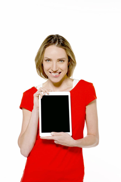 Gorgeous woman holding tablet  - Foto, imagen