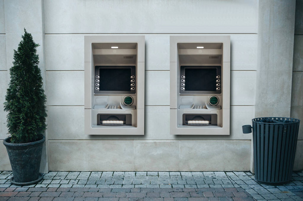 Nykyaikaiset pankkiautomaatit rahan nostamiseen ja muihin rahoitustoimiin
 - Valokuva, kuva
