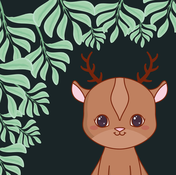 милый оленёнок с листьями
 - Вектор,изображение