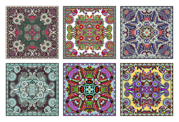 set of traditional kalamkari ornamental floral paisley design - Vector, Image
