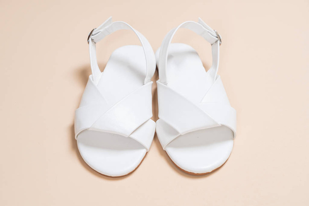 fashion female and woman leather sandals with slingback - Fotó, kép
