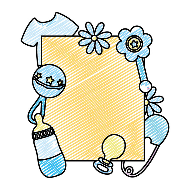 stile emblema doodle con bambino cose prodotti vettoriale illustrazione
 - Vettoriali, immagini