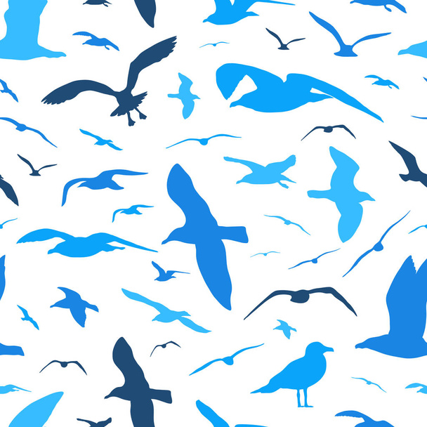 Seagull silhouettes seamless pattern vector background - Vector, Image
