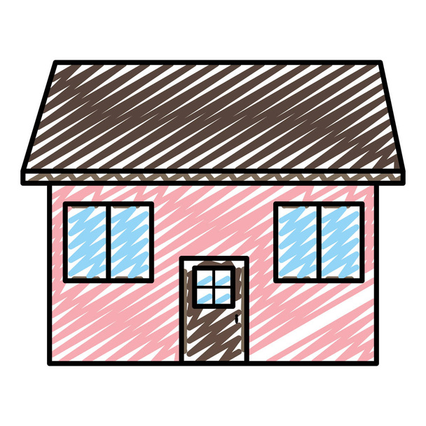 doodle bonita casa de arquitectura con techo y ventanas ilustración vectorial
 - Vector, imagen