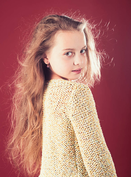 She got great style. small girl with long hair. Fashion portrait of little girl. beauty. kid hairdresser. Skin and hair care. childhood of happy kid. Looking trendy - Fotó, kép