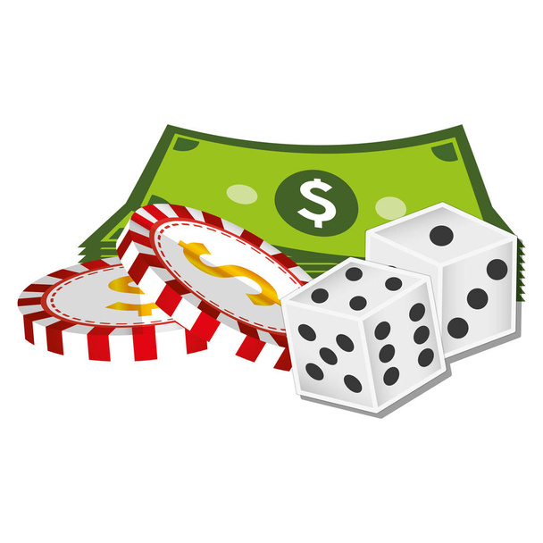 kasino kostky s ikonami peníze - Vektor, obrázek