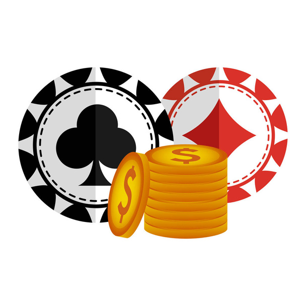 van casinofiches met geld pictogrammen - Vector, afbeelding