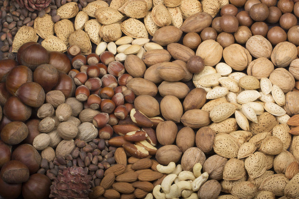 Variety of nuts, food background. - Foto, imagen