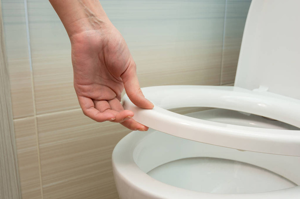 Hand down or raise the toilet seat - Photo, Image