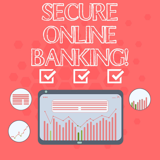 Teksti merkki osoittaa Secure Online Banking. Käsitteellinen kuva Turvallinen tapa analysoida tilejä internetissä Digitaalinen yhdistelmä sarakkeen Line Data Graafinen kaavio Tablet Screen
. - Valokuva, kuva