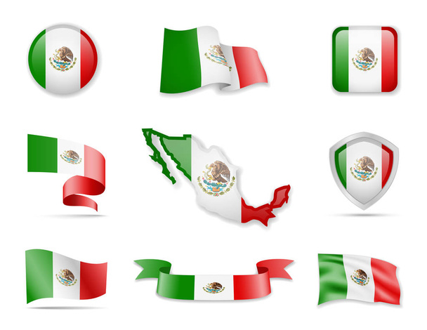 Mexico flags collection. Flags and outline of the country. Vector illustration set - ベクター画像
