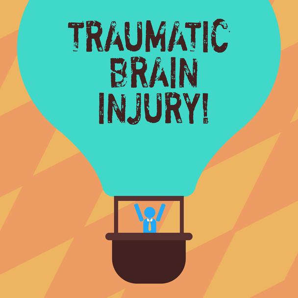 Szöveg jel mutatja a traumás agysérülés. Fogalmi fénykép sértés az agy külső mechanikai erő Hu elemzést Dummy fegyverek emelése belül Gondola lovaglás üres színes hőlégballon. - Fotó, kép