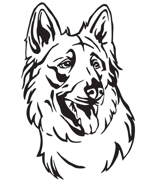 Esquema decorativo retrato de Dog Berger Blanc Suisse en perfil, ilustración vectorial en color negro aislado sobre fondo blanco. Imagen para diseño y tatuaje
.  - Vector, Imagen