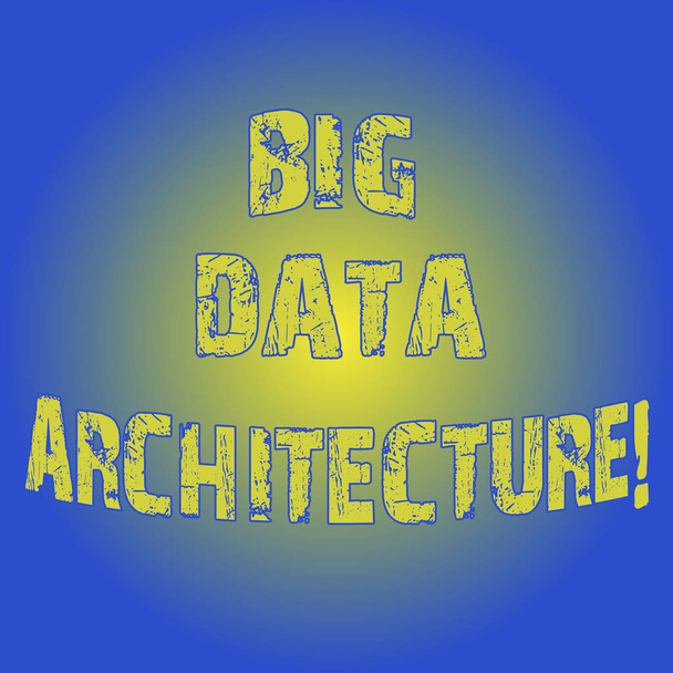 Word Writing Text Big Data Architektur. Business-Konzept für die Analyse von zu großem Datenlicht, das mit rundem, verschwommenem Strahl blinkt. - Foto, Bild