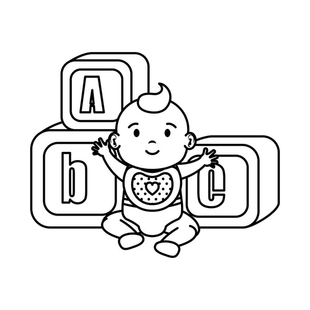 piccolo bambino con alfabeto blocchi giocattoli icone
 - Vettoriali, immagini