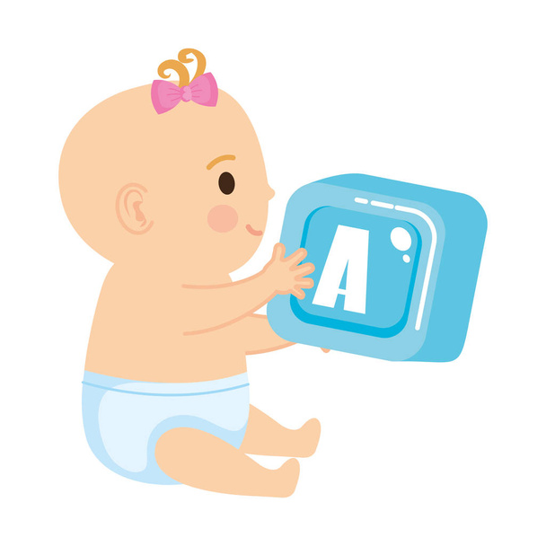 маленький ребенок с алфавитным блоком игрушки
 - Вектор,изображение