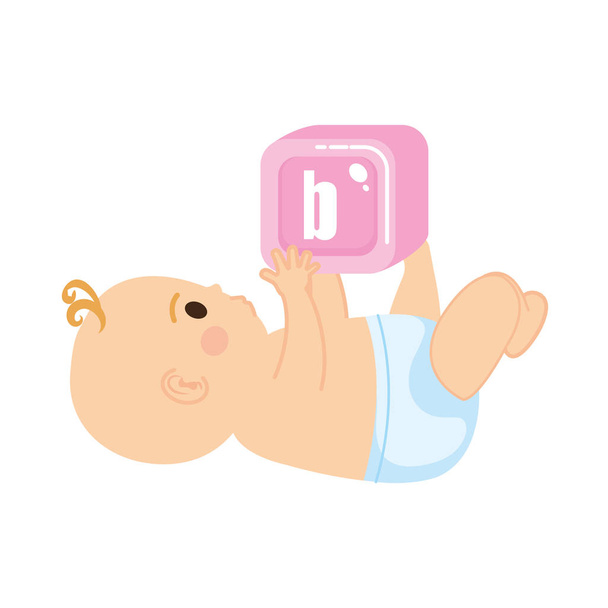 little baby with alphabet block toy - Vector, Image