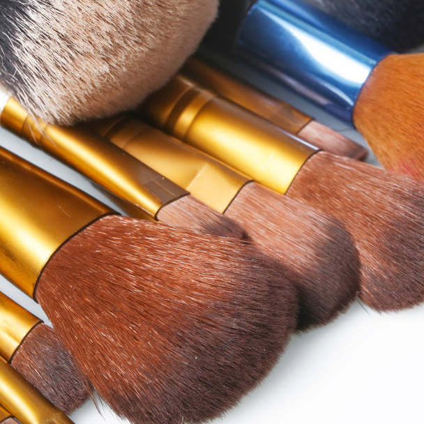 Various makeup brushes, close up view - Photo, Image