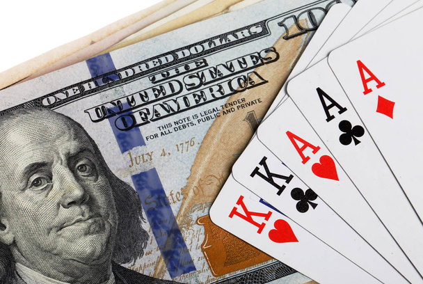 Full house poker hand on US dollar bills. - Photo, Image
