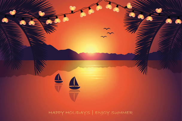 heureux vacances d'été carte postale coucher de soleil paradis plage
 - Vecteur, image