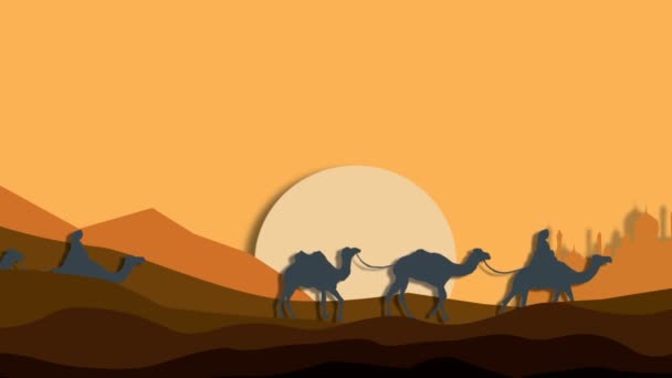 Caravana de camellos en el desierto, arte del papel, animación
 - Imágenes, Vídeo