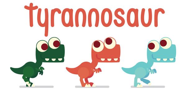 Cute T-Rex walking. Dinosaur life. Vector illustration of prehistoric character in flat cartoon style isolated on white background. Funny Tyrannosaurus with big eyes. Variants of coloring. - Vecteur, image