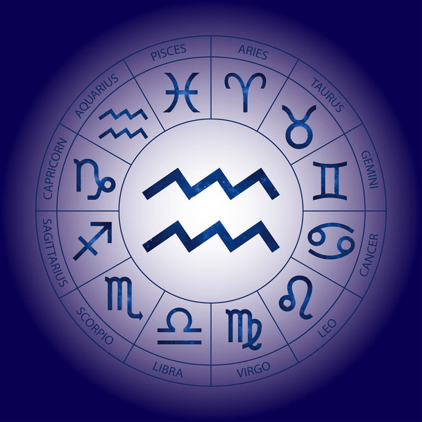 Vektor. grafische kosmische Astrologie gesetzt. eine einfache geometrische Darstellung des Tierkreiszeichens für Horoskop-Aquarius mit Titeln - Vektor, Bild