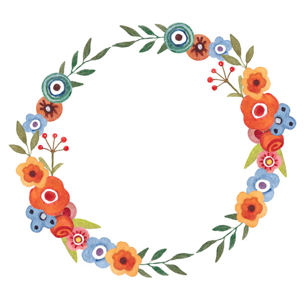 Hand painted Watercolor Floral Wreath Frame. Beautiful flowers illustration for wedding, baby shower, greeting card, invitation, birthday decor. - Photo, image