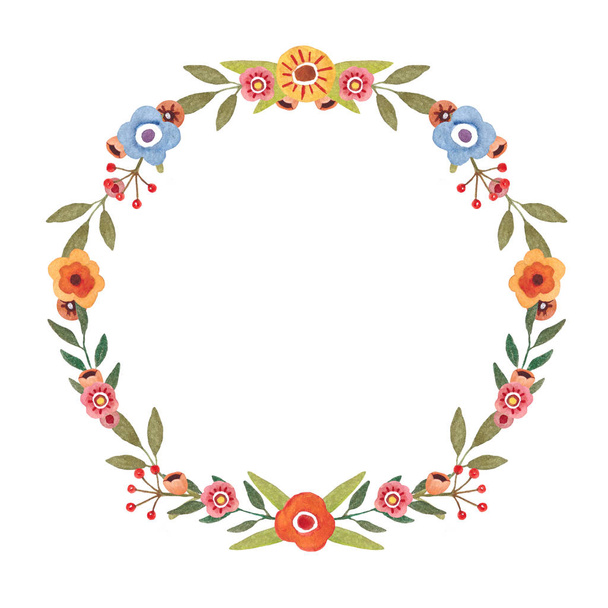 Hand painted Watercolor Floral Wreath Frame. Beautiful flowers illustration for wedding, baby shower, greeting card, invitation, birthday decor. - Fotoğraf, Görsel