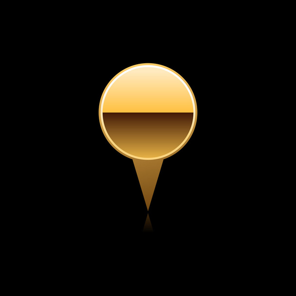 Gold mapping pin web 2.0 botão de internet. Metal forma redonda com reflexão de cor no fundo preto
 - Vetor, Imagem