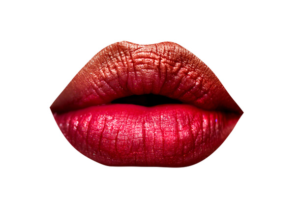 Csodálatos ajkak. Nő ikonra. Piros rúzs a lány. Kozmetikai koncepció. Érzéki ajkak elszigetelt fehér background. - Fotó, kép