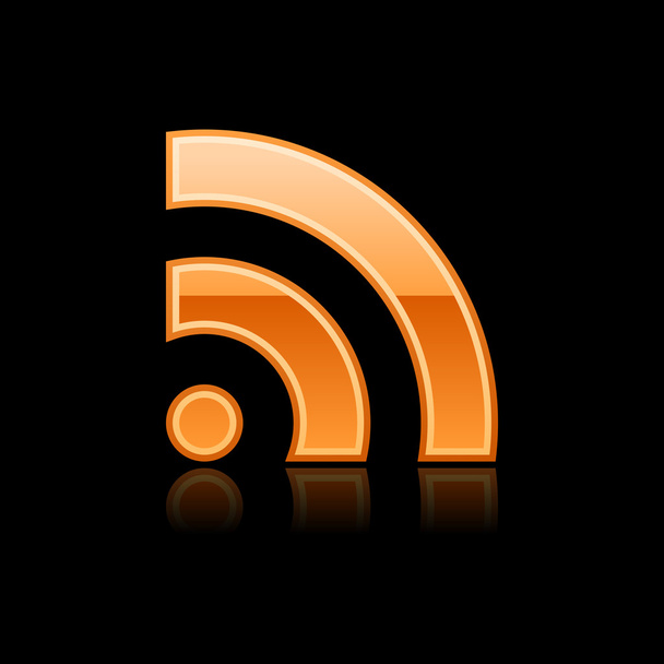Símbolo RSS brillante botón web naranja con reflejo. Fondo negro. Ilustración vectorial
 - Vector, Imagen