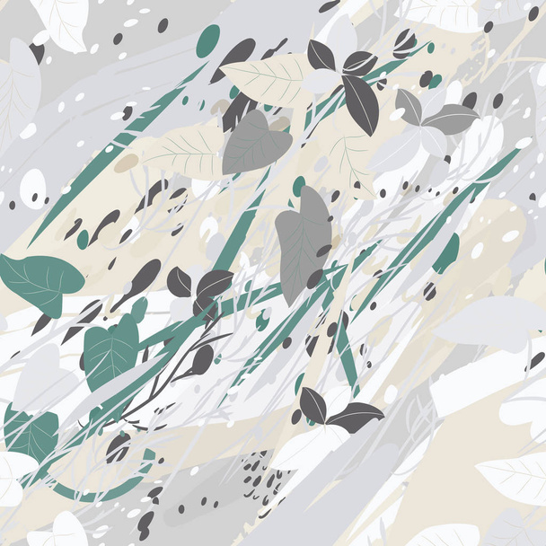 Texture de camouflage militaire avec des arbres, des branches, de l'herbe et des taches d'aquarelle - Vecteur, image