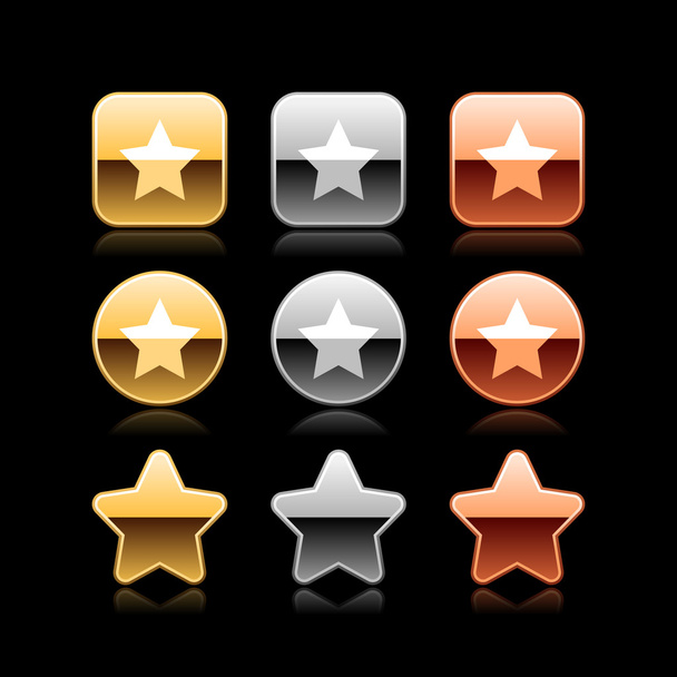 Estrella de metal de lujo icono de botón web con reflexión sobre negro
 - Vector, imagen