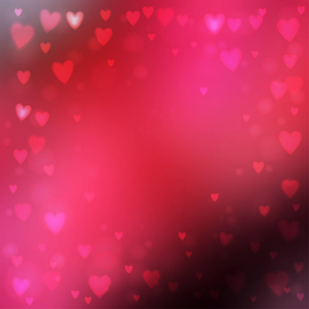 Abstract square blur pink background with small heart-shaped lights over it. - Vector, imagen