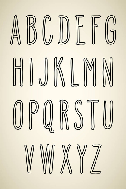 Full set of hand drawn outline letters. Vector illustration in black contour isolated over beige. - Vetor, Imagem