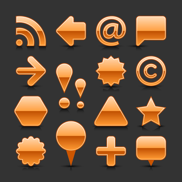 orange glänzende Web-Taste mit schwarzem Schatten und dunkler Reflexion auf grauem Hintergrund - Vektor, Bild