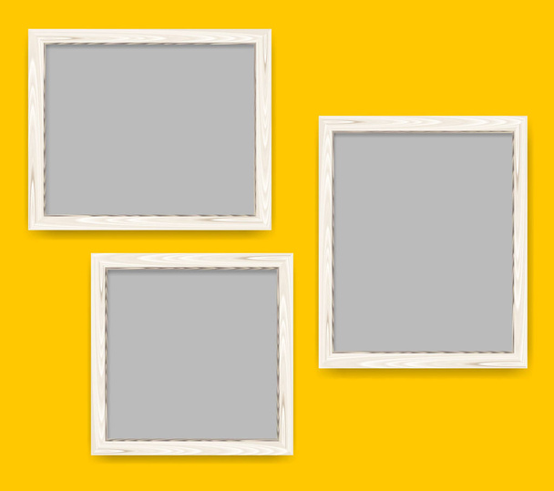 realistische minimale leere helle Holzrahmen auf gelbem Hintergrund. Holzgrenzen setzen Vektorillustration. - Vektor, Bild