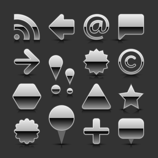 Conjunto de botones web en blanco de metal plateado con reflejo negro y sombra sobre fondo gris
 - Vector, Imagen