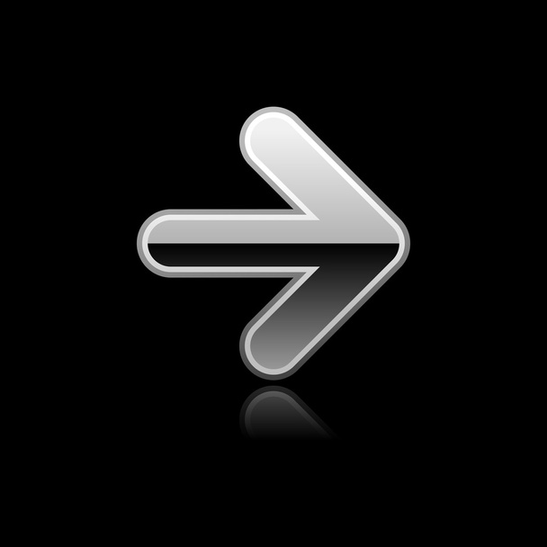 symbol šipky tlačítko metalický stříbrný web 2.0. jeden objekt s odrazem na černém pozadí - Vektor, obrázek
