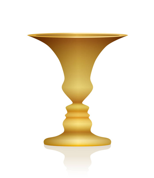 Optical illusion. Vase with two faces in profile. Golden colored three-dimensional chalice. In psychology known as identifying figure from background. Isolated vector illustration on white background. - Vector, Image