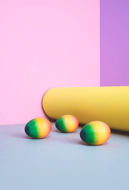 Painted eggs on pastel background. - Photo, Image