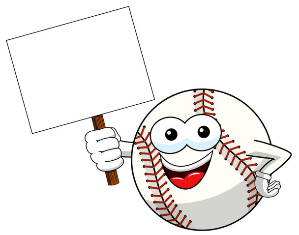 personnage de balle de baseball mascotte dessin animé tenant blanc bannière vecteur isolé sur blanc
 - Vecteur, image
